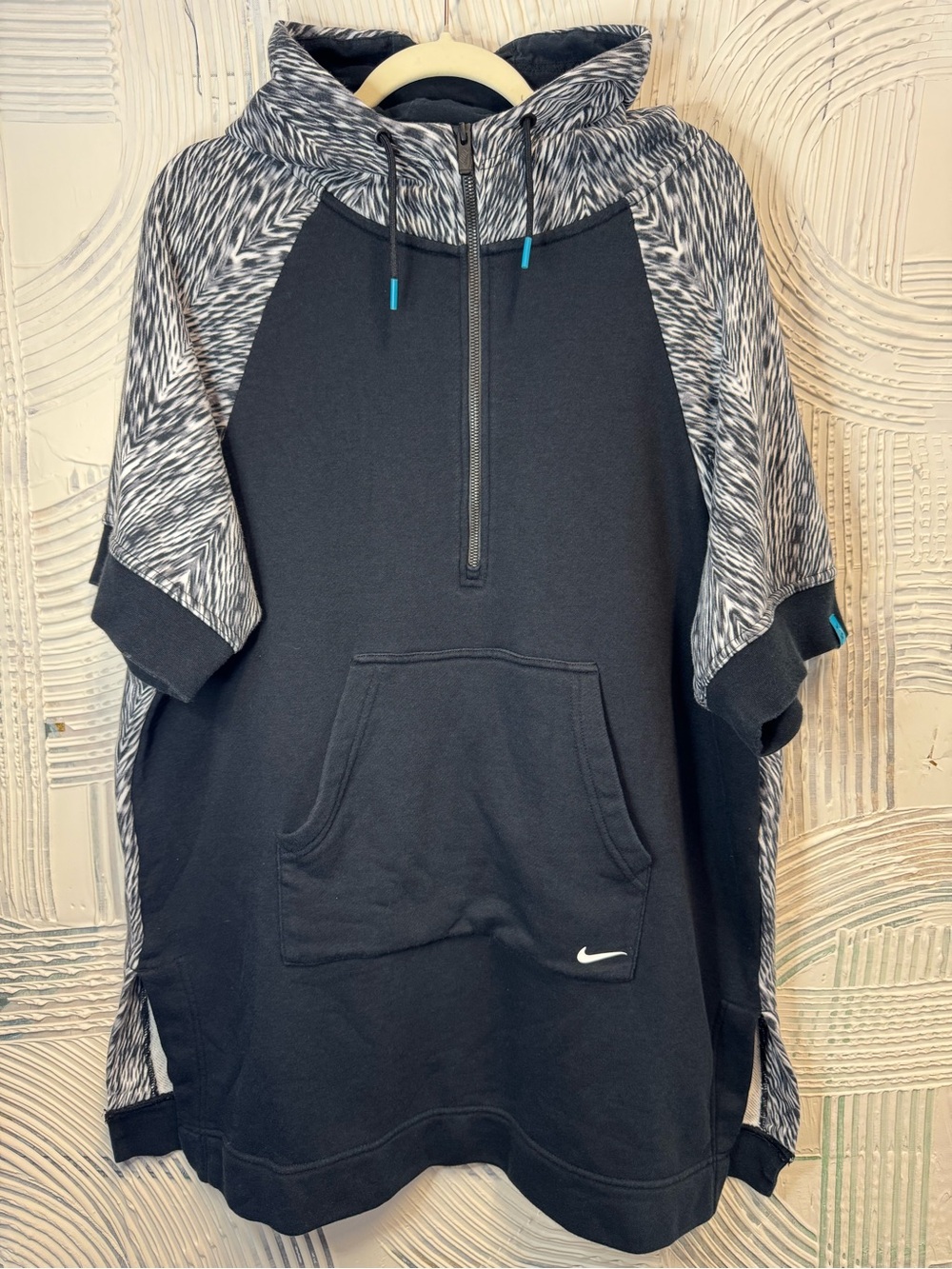 Nike Black Short-Sleeve Zip Hoodie with Gray Marled Panels N7 Collab